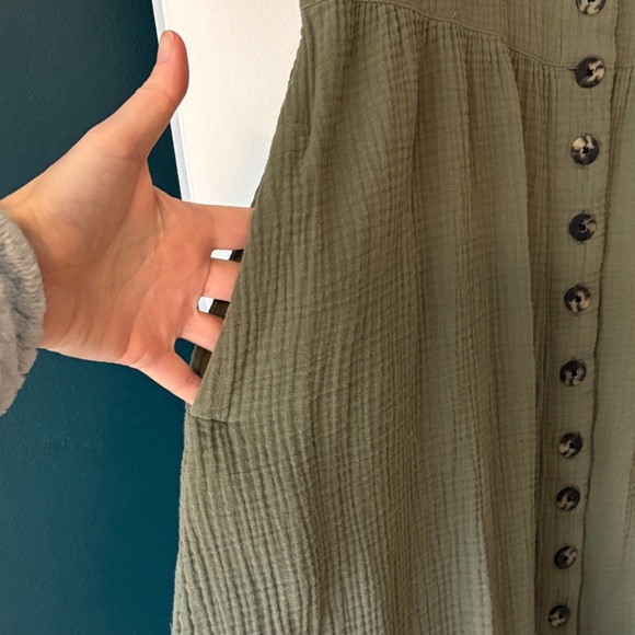 Madewell Olive Green Button-Front Midi Dress - Picture 3 of 6